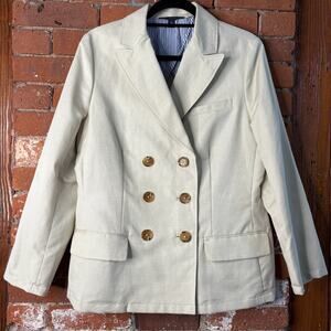 Brooks Brothers Women Linen Blend Double-Breasted Peak Lapel Jacket Sz 10 Ivory